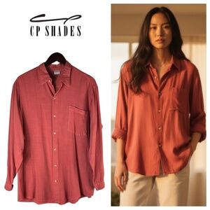 CP Shades Button Down Shirt Top Tunic Medium Oversized Orange Coral Minimalist